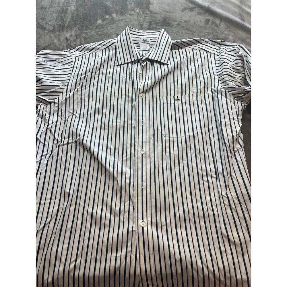 LACOSTE MEN'S ’s 46 White Stripe BUTTON UP LONG SLEEVE CASUAL OXFORD DRESS SHIRT